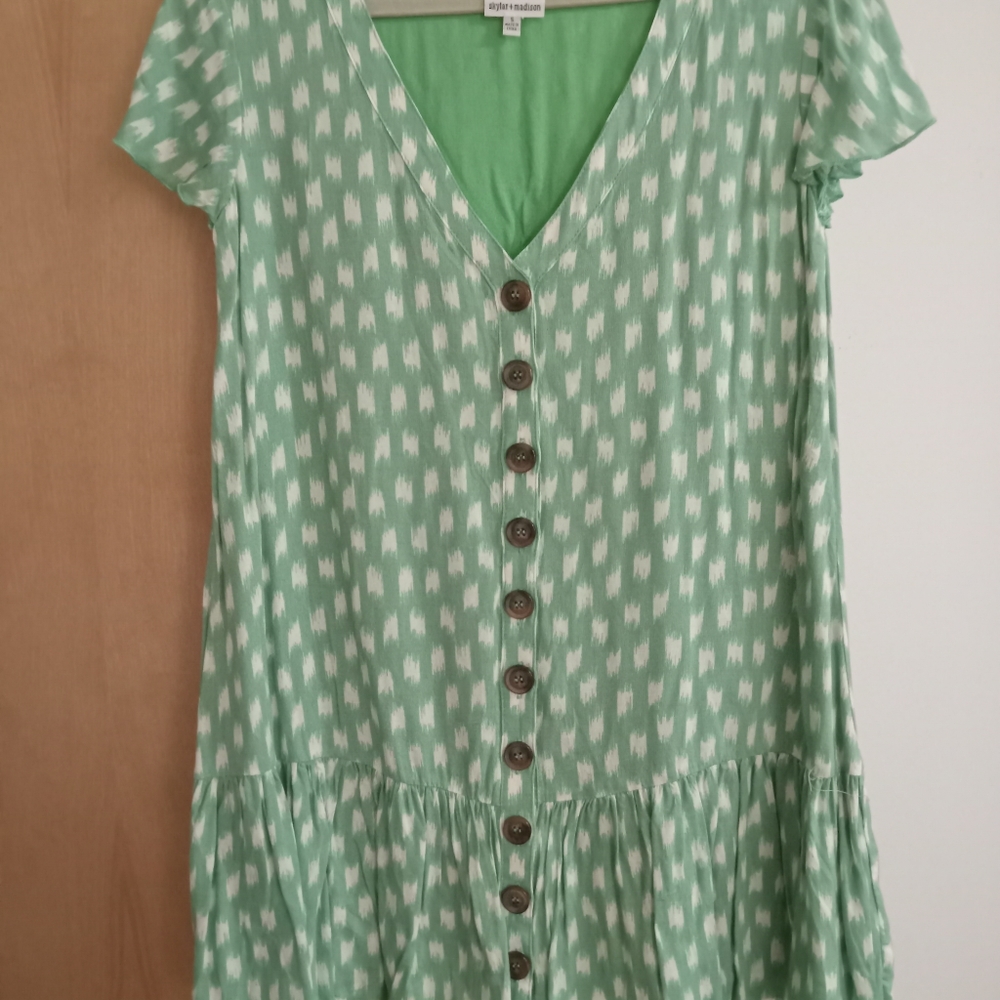 Dropped waist patterned mini dress